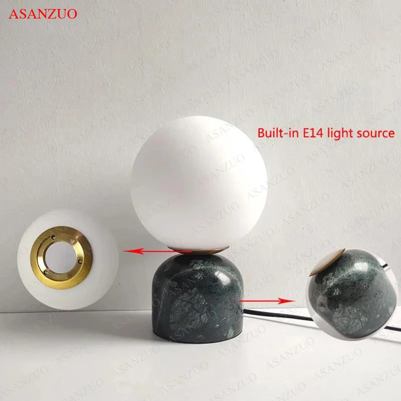 

ASANZUO bedroom Glass ball table lamp luxury marble bedside decor lamp modern living room study reading desk lamp