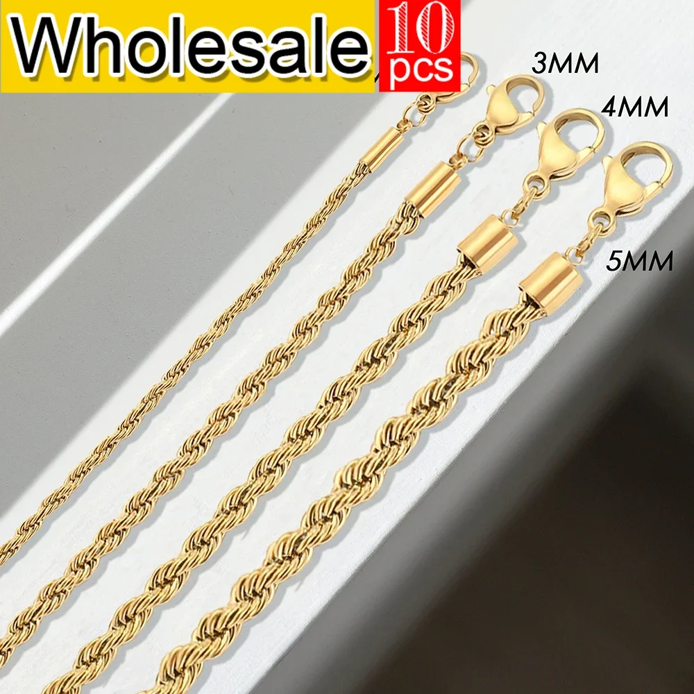 

women 10PCS 2/3/4/5MM Rope Chain Necklace Stainless Steel Never Fade Waterproof Choker Men Women Jewelry Gold Color Chains