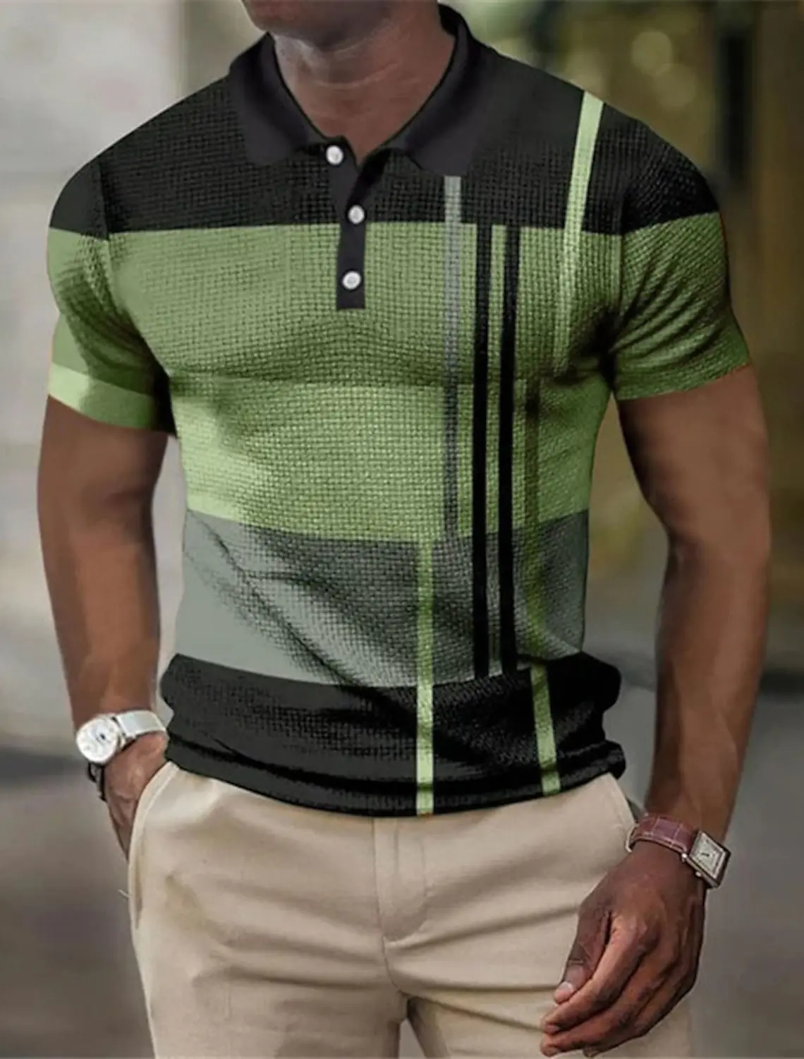Polo Shirt Men\'s Striped Graphic Print Geometric Cuff 3D Print Outdoor Street Short Sleeve Printed Button Clothing Fashionable