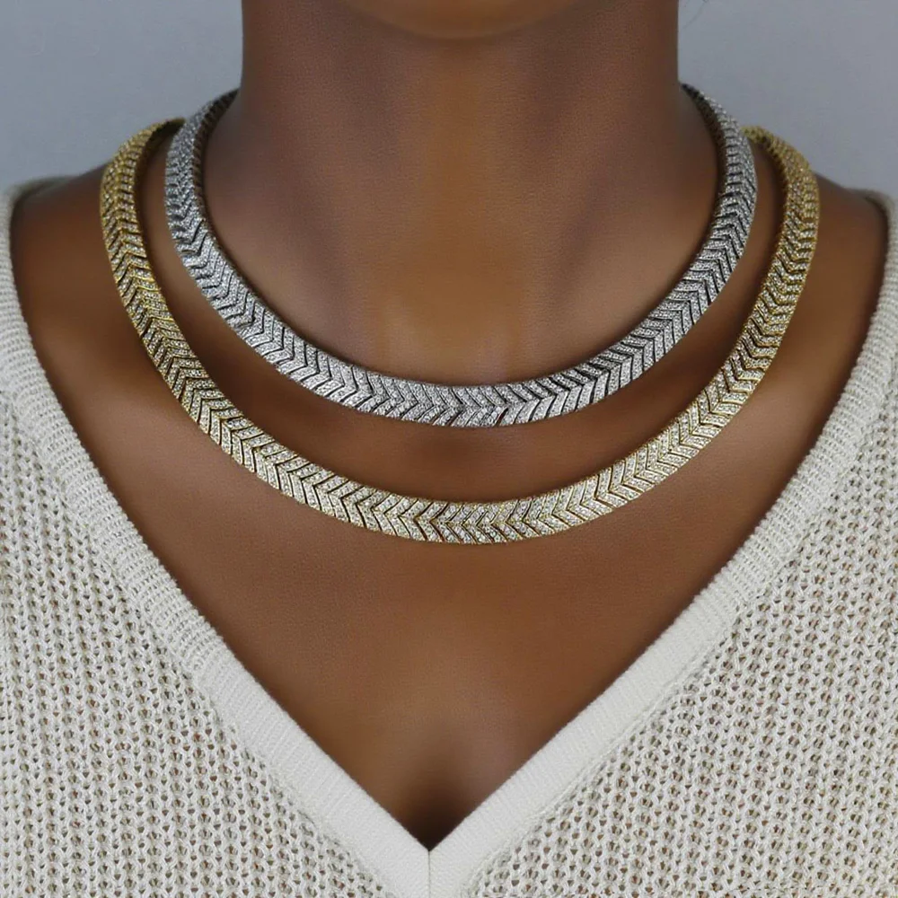 

Geometric Plain Micro Paved Bling Cubic Zirconia CZ Tennis Chain Choker Necklace For Women Girls Arrow Shaped Link Iced Jewelry
