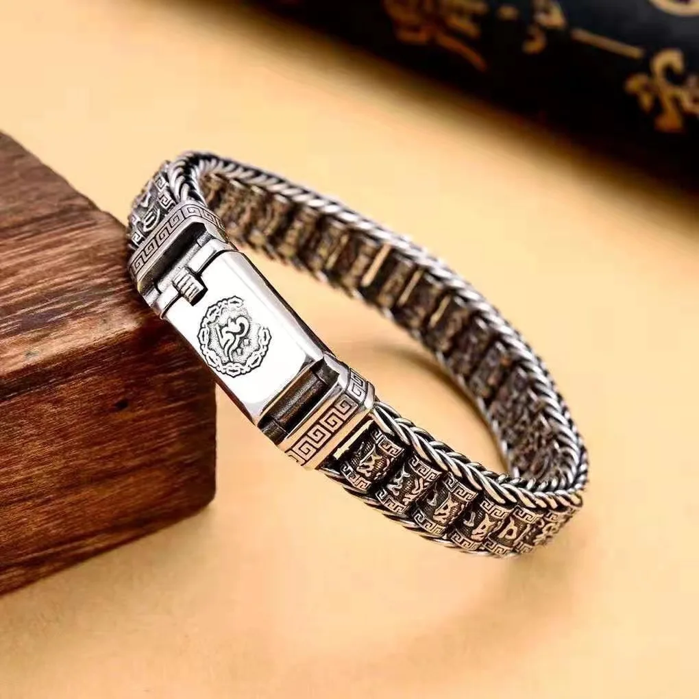 

Traditional Tibetan Buddhism Six Character Proverbs Bracelet Six Words Mantra Bangle for Men Lucky Amulet Bracelet VJewelry Gift