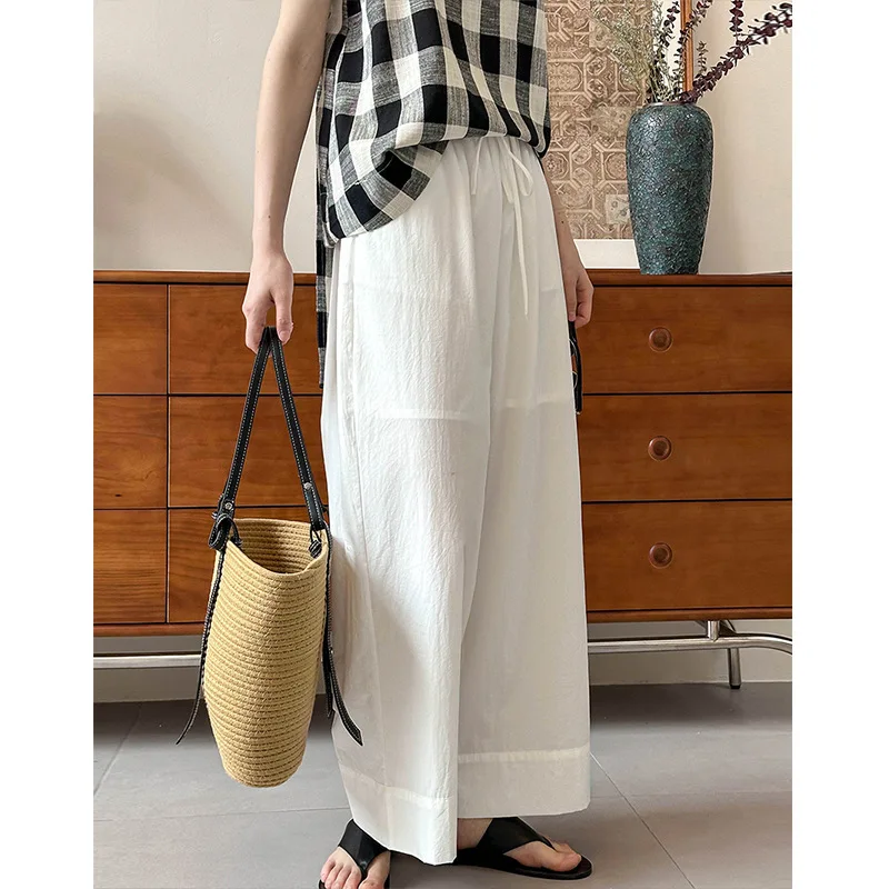 2025 Spring and Summer Loose Wide-leg Pants Retro Straight Casual High-waisted Elastic Trousers