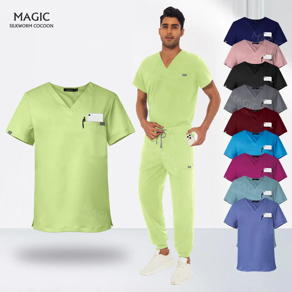 Nurse Scrubs Set Multicolour Short Sleeve V-neck Tops Pocket Pants Jogger Suits Doctor Nursing Uniforms Medical Clinical Clothes