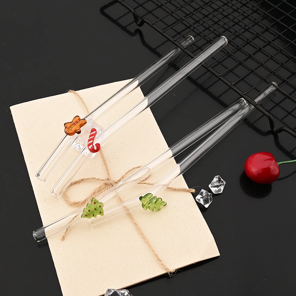 6 قطعة عيد الميلاد عالية البورسليكات الزجاج القش قابلة لإعادة الاستخدام شفاطات للشرب مجموعة مع فرشاة للعصائر عصير الشاي بار الملحقات #6