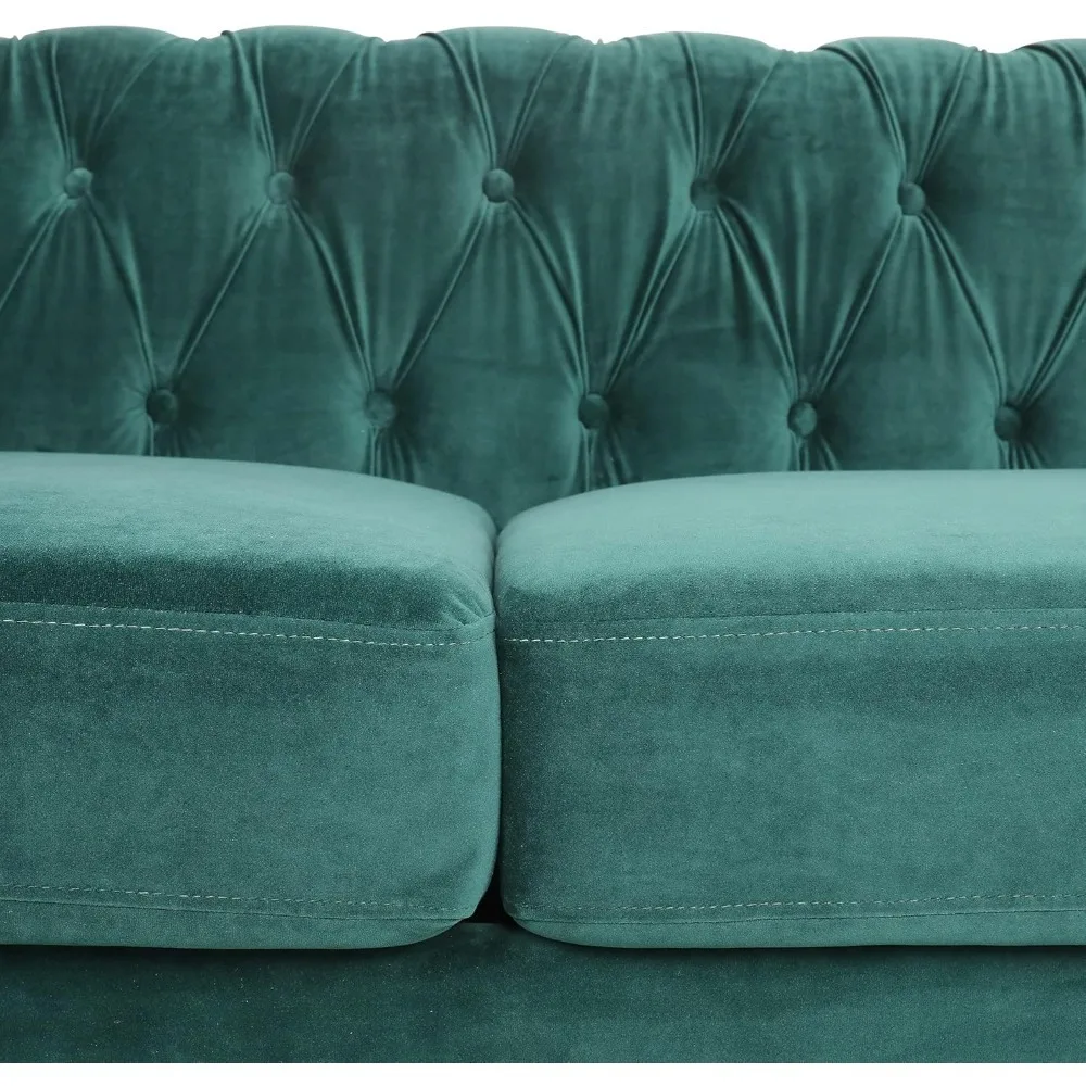 Chesterfield Sofa Velvet, Modern Tufted Couch 3 Seater with Rolled Arms and Nailhead for Living Room, Bedroom, Office, Apartment