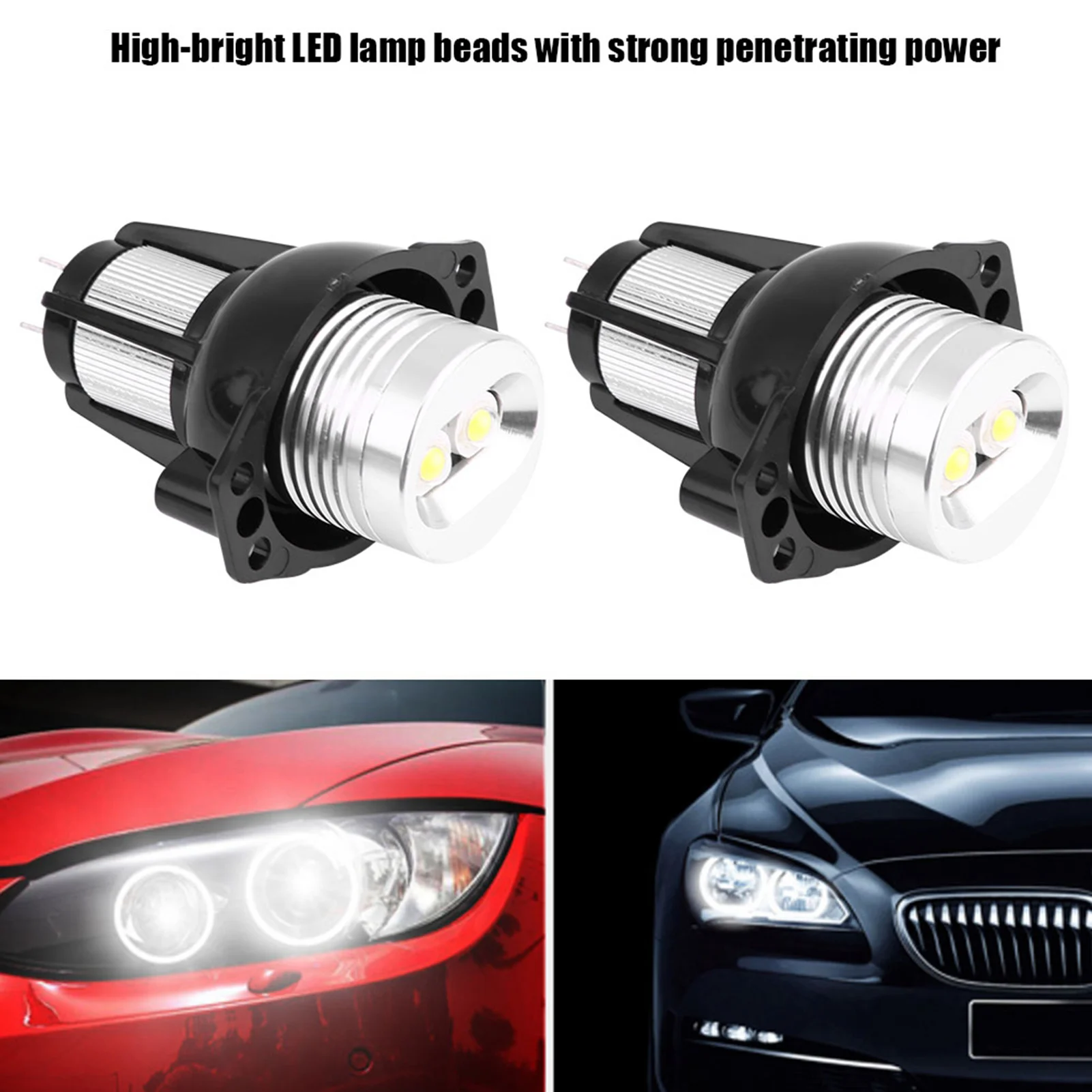 For BMW 3 Series E90 E91 05‑08 Pre-facelift 2005-2008 White 12W LED Angel Eyes Halo Ring Marker Bulbs Replacement 2pcs