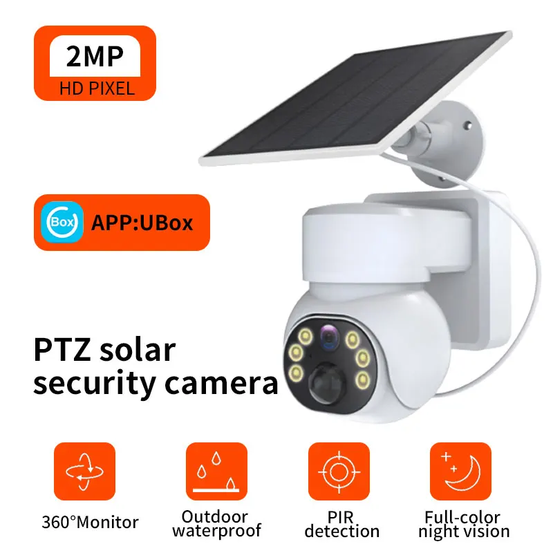 

2MP 1080P Ubox APP Full Color Solar Power Wire-Free PTZ IP Dome Camera AI Humanoid Home Security Intercom CCTV Baby Monitor