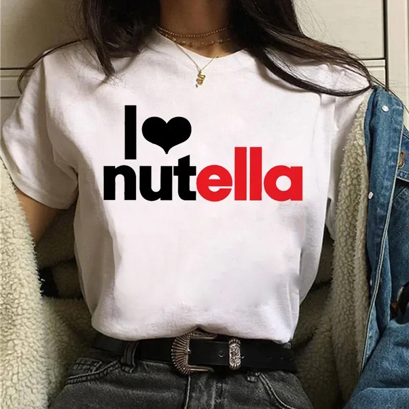 I Love Nutella Kawaii Print T Shirt Women 90s Harajuku Ullzang Fashion T-shirt Graphic Cute Cartoon Tshirt Korean Style Top Tees