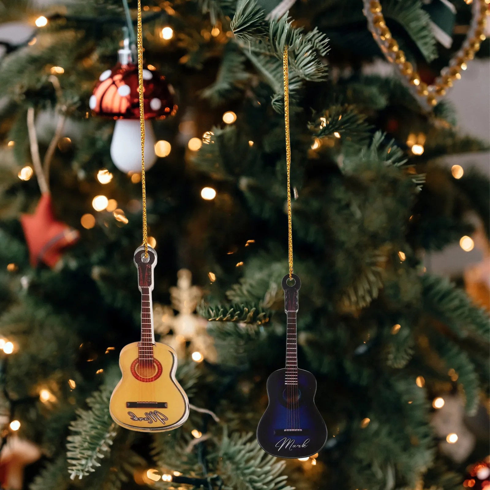 10Pcs Christmas Hanging Guitar - Musical Instrument Xmas Ornaments ulasan dan harga