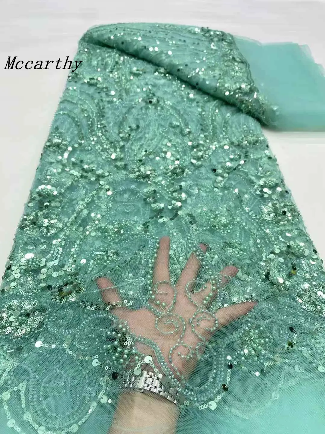 

Excellent Africa Nigerian Sequins Tulle Lace Pretty Hot Sale Elegant French Beads Net Lace Fabric For Wedding Party Dress