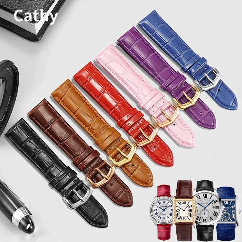 Genuine Leather Watch Strap for Cartier Tank Men's Women's Belt Longines Dibovina Folli Follie Pin Watchband Accessories 20mm