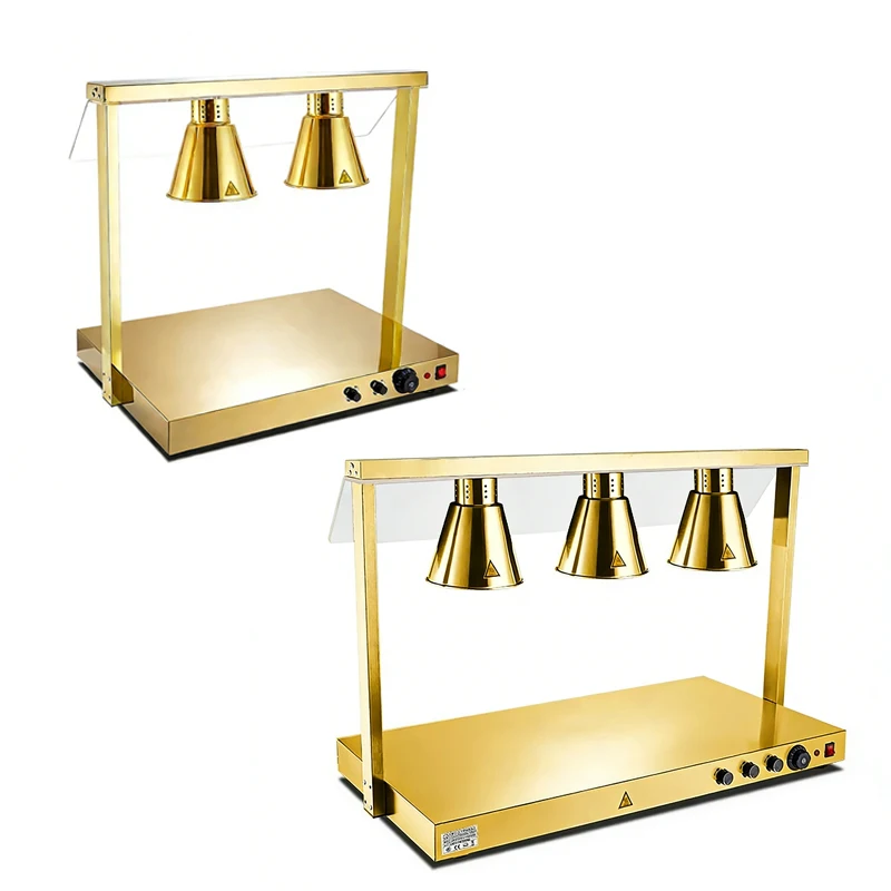 Double Three Head Buffet Food Heating Lamp Station Stainless Steel Infrared Catering Warmer Table For Hotel Restaurant Banquet