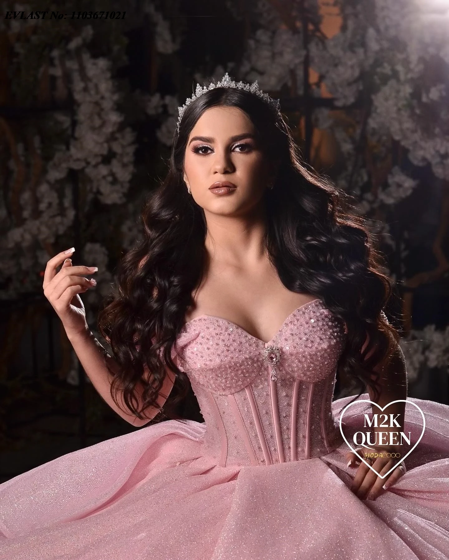 EVLAST gaun merah muda Quinceanera putri mengkilap Applique manik-manik kristal korset berjenjang manis 16 Meksiko Vestidos De 15 Anos SQ433