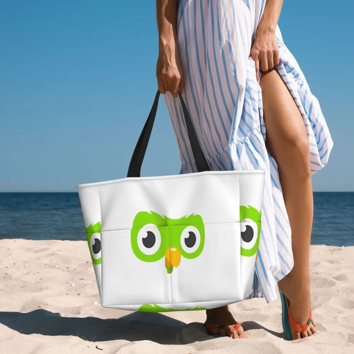 Duolingo Owl Duo Beach Tote Bag Sport Gym Yoga Duffle Large Tote Bag Women Travel Bag Fitness bag
