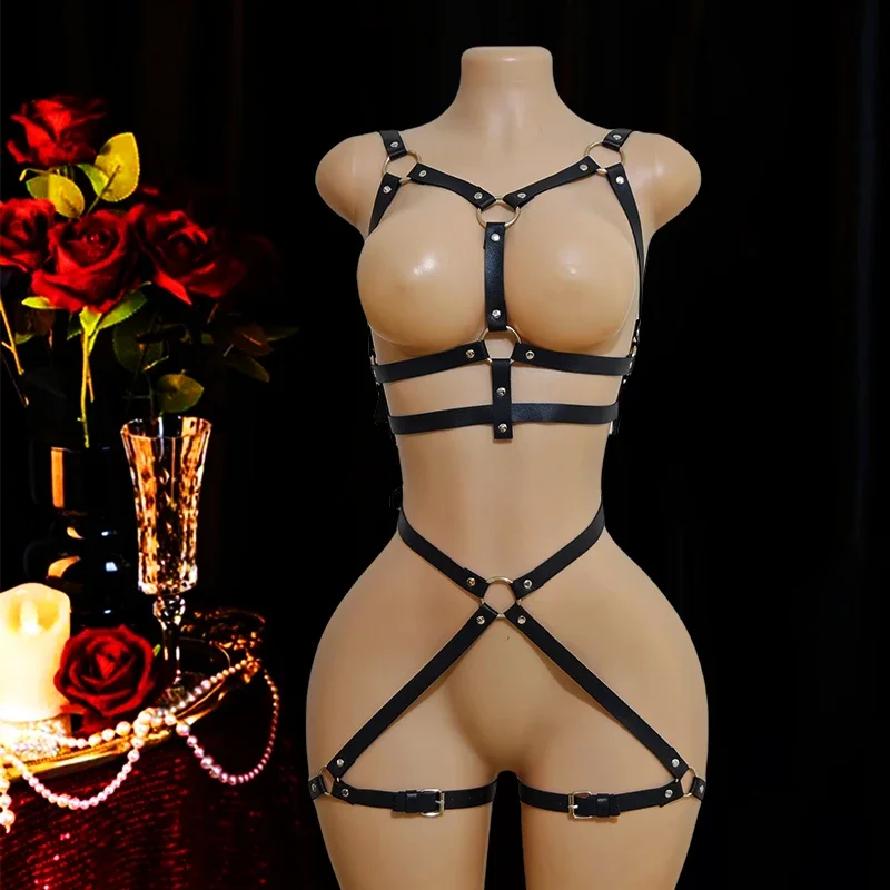 Ladies' Sexy Top + Bottom Binding Strap Set, Gothic-style Tight Adjustable Sex Strap, Cosplay Clothing Accessories