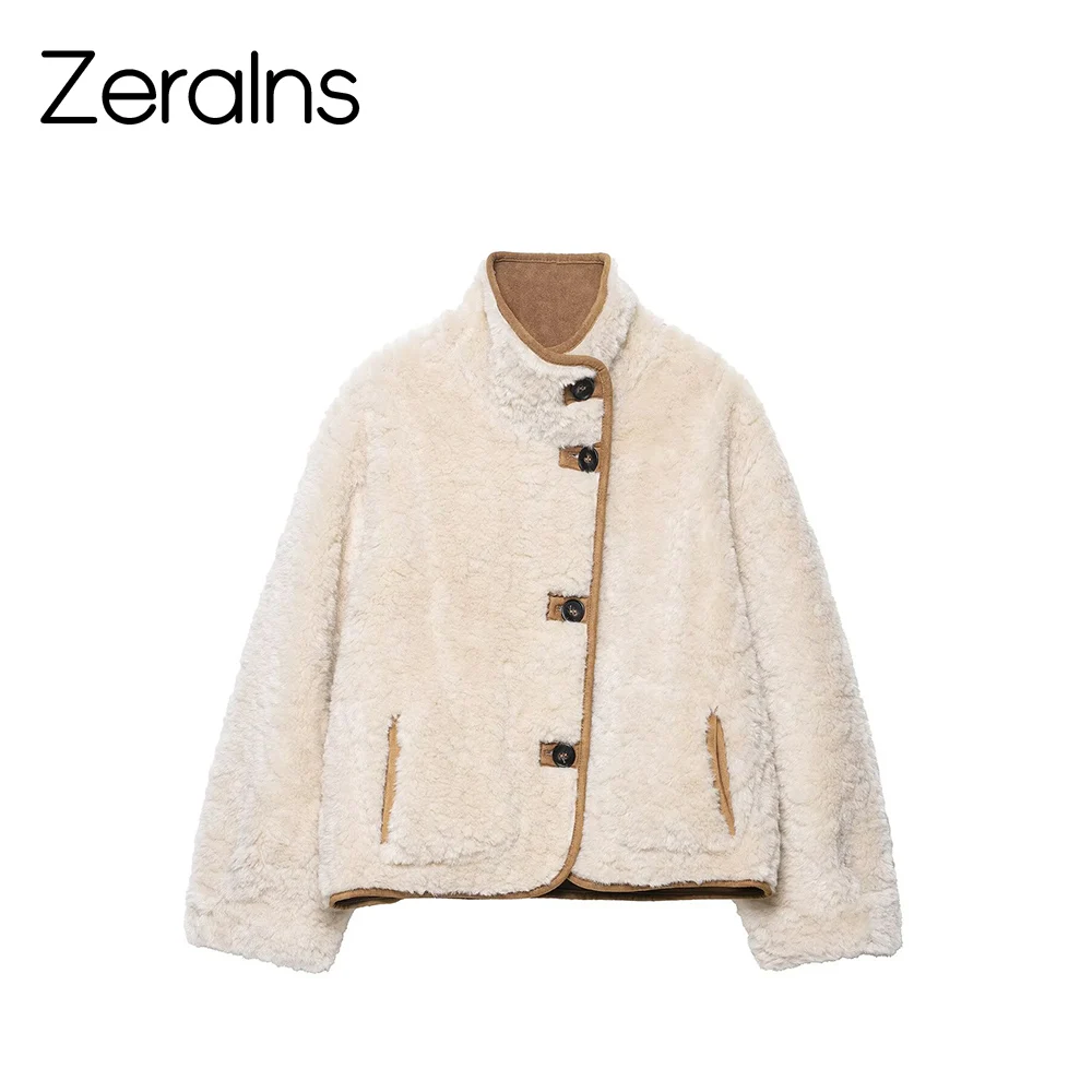 

ZERAINS Wearing lamb wool on both sides thickened fur one-piece short jacket new autumn lamb wool jacket for warmth