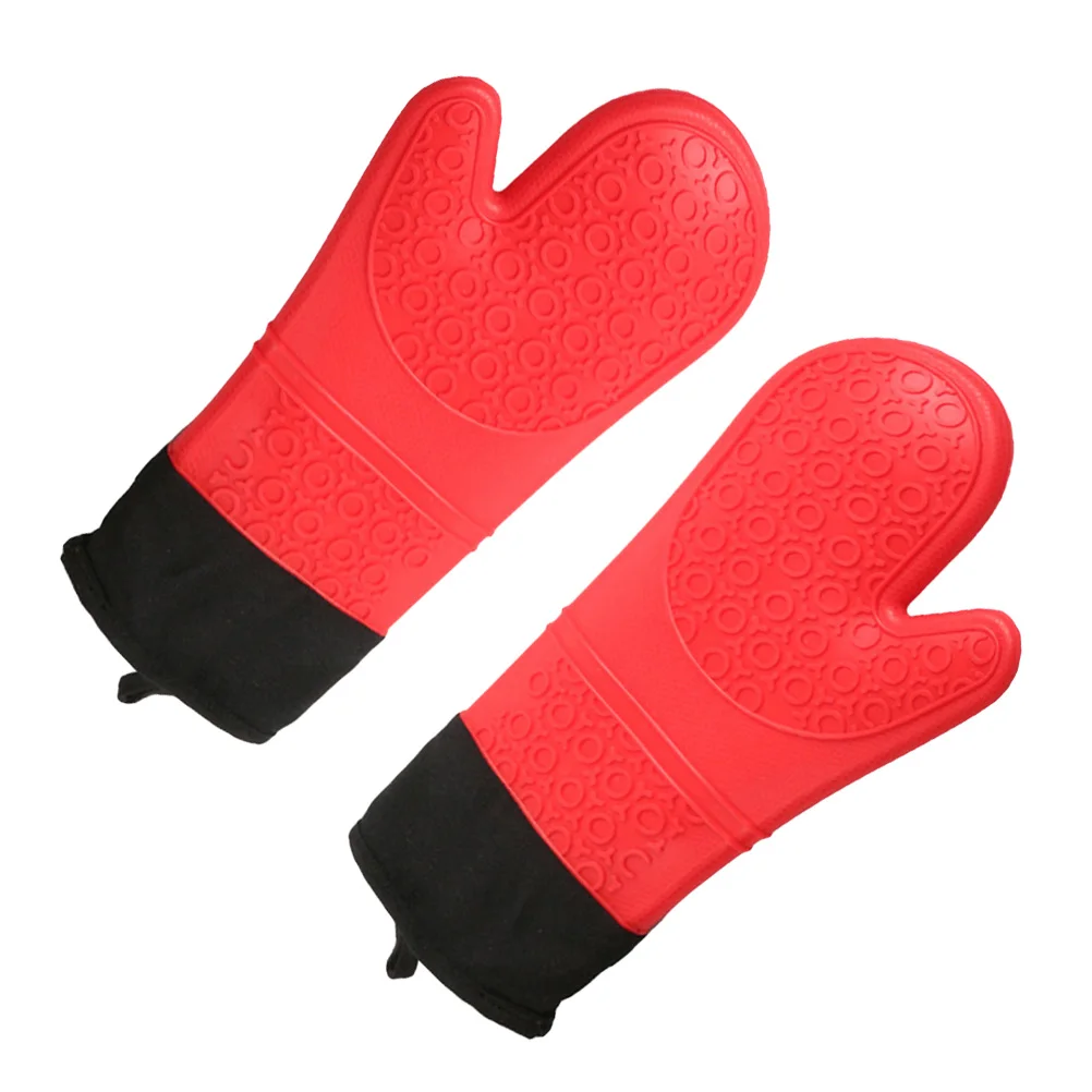 

2 Pc Insulation Gloves Camping Cookies Oven Cooking Micro-wave Mitts Silicone Heat Resistant Long Cuff