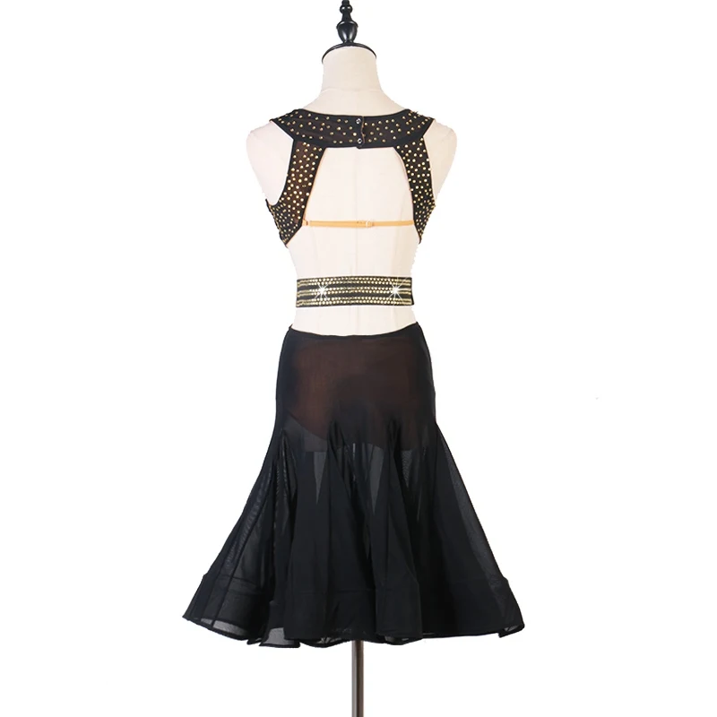 مثير عارية الذراعين اللاتينية فستان رقص المرأة السوداء الخامس الرقبة فساتين السامبا سامبا تشا تشا أزياء رقص الكبار أداء Dancewear 4248