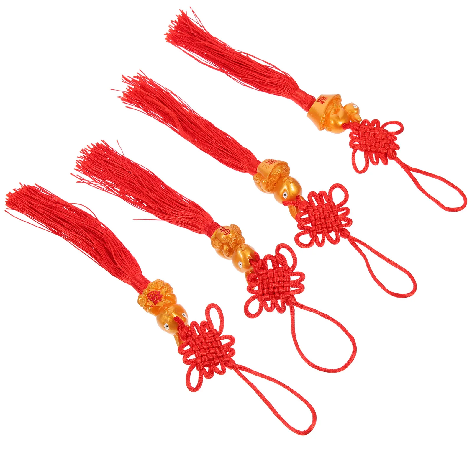 4Pcs Chinese Style Rabbit Pendant with Red Knot Tassel New Year Decor for Home Shop Office Restaurant School Door Window Wall