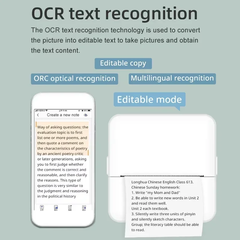 X6 HD Printer Portable Sticker Bluetooth Connection Inkless Printer Pocket Printer with Paper for Student Note Inkless Printing