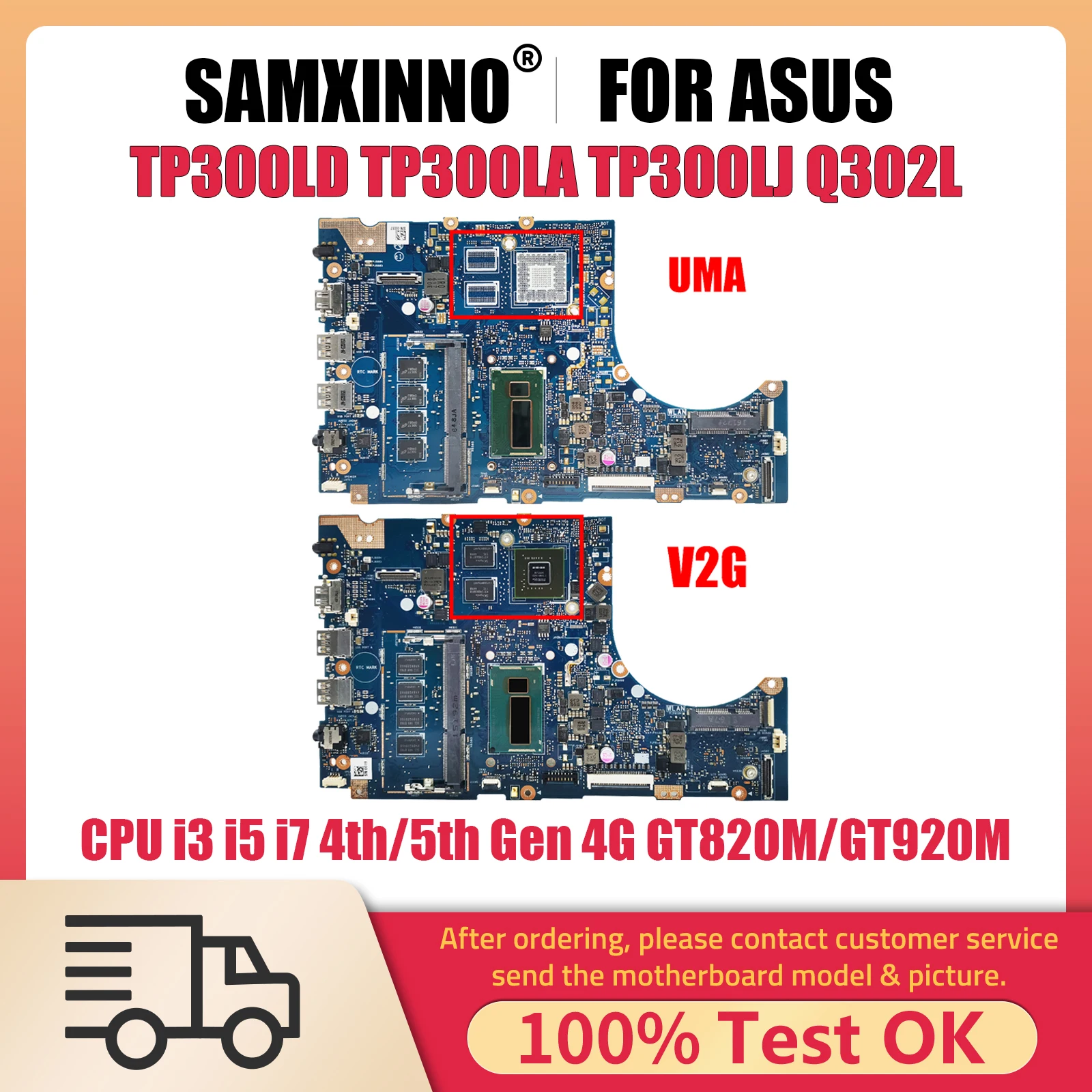 เมนบอร์ดโน้ตบุ๊ค TP300LD สำหรับ Asus TP300L TP300LA TP300LJ Q302L Q302LA เมนบอร์ดแล็ปท็อปซีพียู i3 4th รุ่น RAM 4GB GT820M