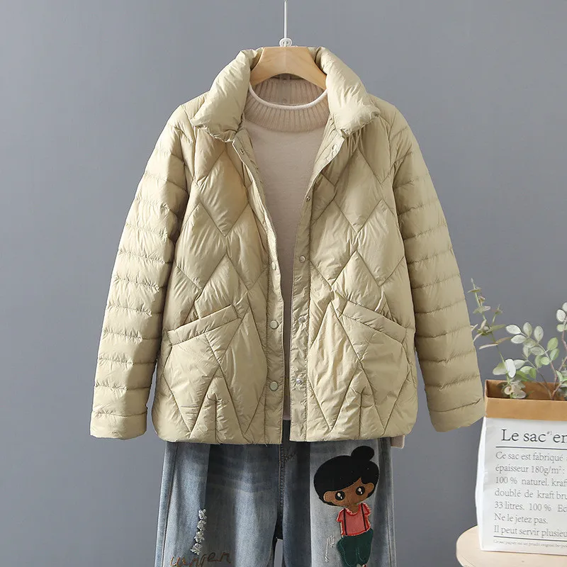 2023 Autumn Winter Women Single-breasted Warm Down Coat Light White Duck Down Jacket Parkas Female Slim Bigsize Puffer Outwears