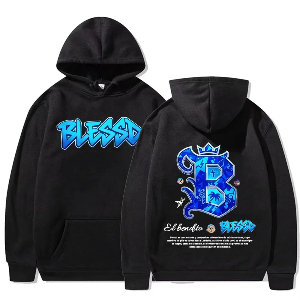 Sudaderas con capucha con Logo de rapero Blessd El Bendito para hombre, ropa de calle Retro Harajuku, jerséis, sudaderas cómodas de manga larga