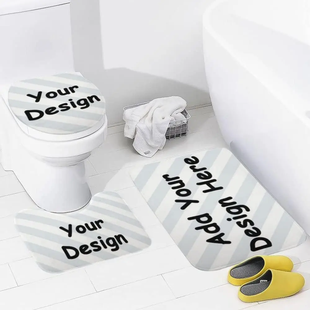 Custom Toilet Seat Cover Customized Non-Slip Bathroom Mat Coral Fleece Toilet Mats Set Bath Rugs 3 Pcs/set POD Dropshipping