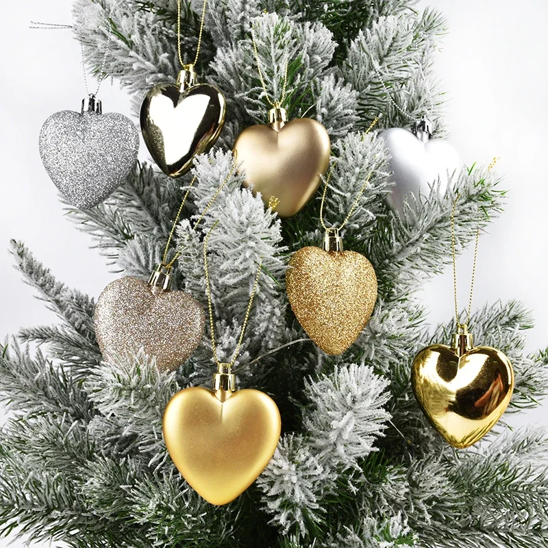 Christmas decorations PVC heart-shaped ornaments 6CM love plastic ornaments window decoration pendants 6pcs