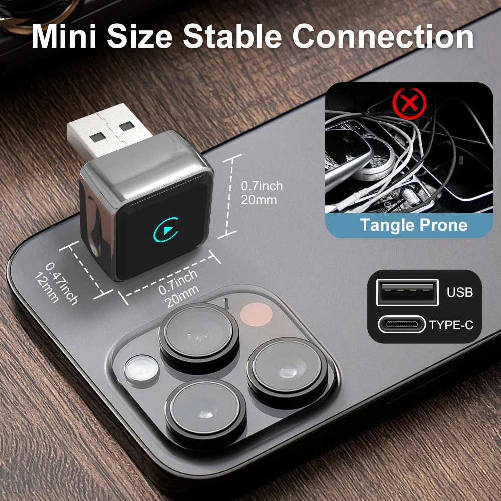 Mini adattatore wireless Carplay Android Auto 2025, Plug & Play adatto a auto dal 2016 e IPhone IOS 10+ e Android 11+,2 in 1 - K6 MINI