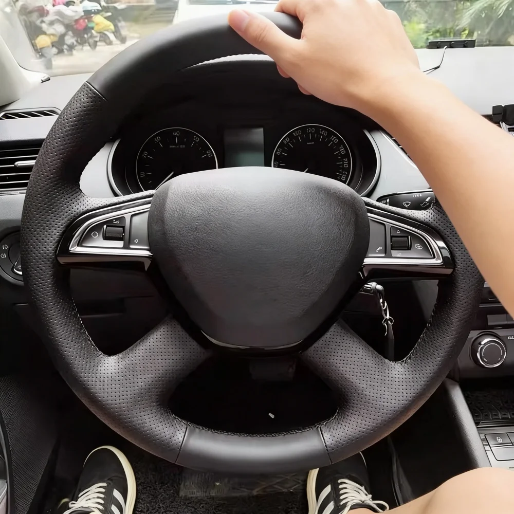 Hand Stitched Perforated Artificial Leather 2015 2016 Fabia 2014 Rapid 2013-2015 Superb Steering Wheel Cover For Skoda Octavia