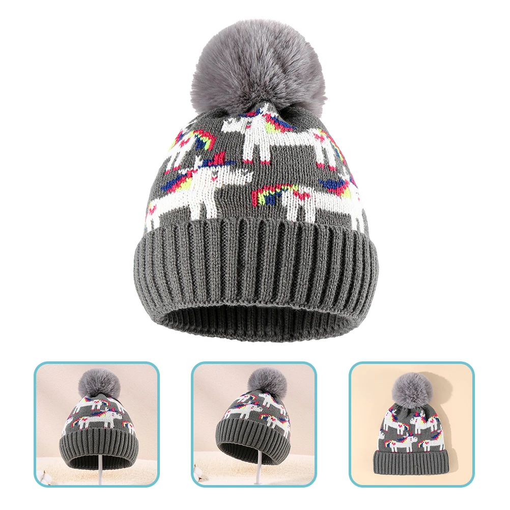 

Pompom Cartoon Unicorn 's Wool Hat Newborn Has Cap with Acrylic for Knitted