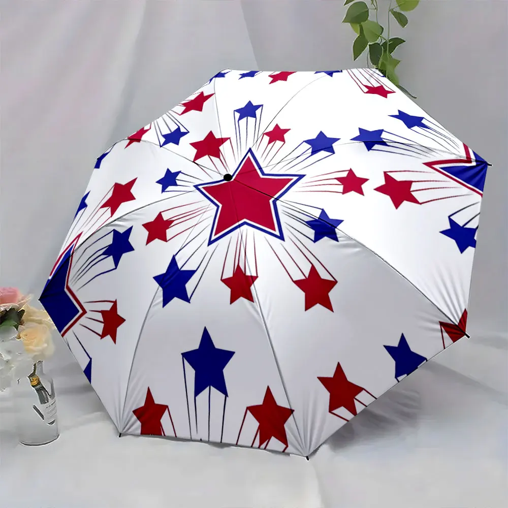1PC Colorful Star Pattern Umbrella for Stylish Rainy Days Print 8 Iron Ribs Folding Umbrella Auto-Open Fashion Sunshade