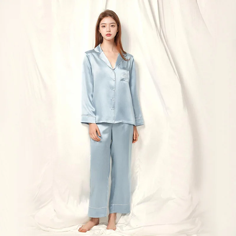 High Quality Pajamas Women's Embroidered Real Silk Suit Homewear Outer Wear