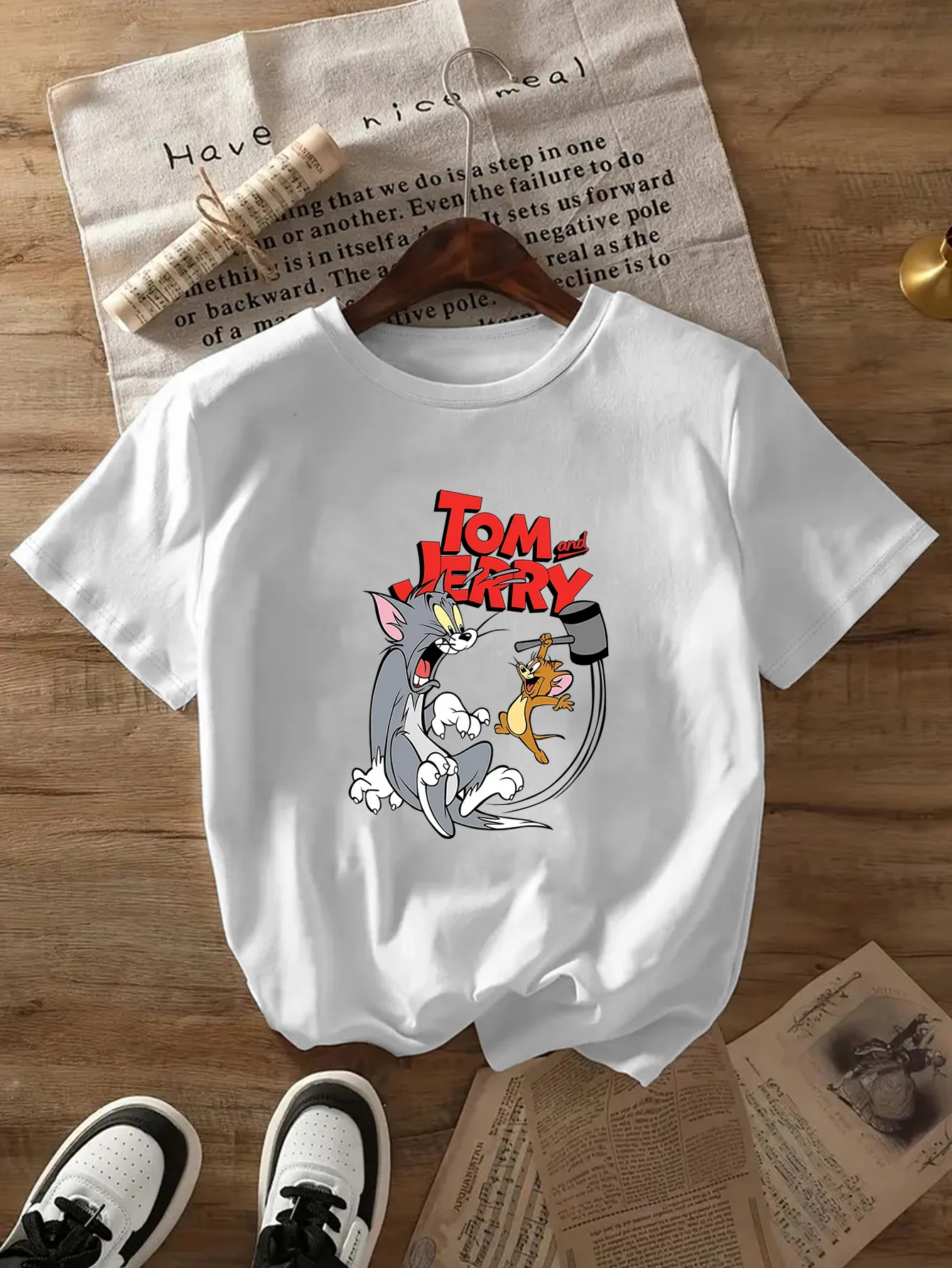 

Women's Tom and Jerry Print T-Shirt Short Sleeve Cotton Tees Cartoon Tom and Jerry Y2k Tops Women T-shirt Brand Summer Clothing