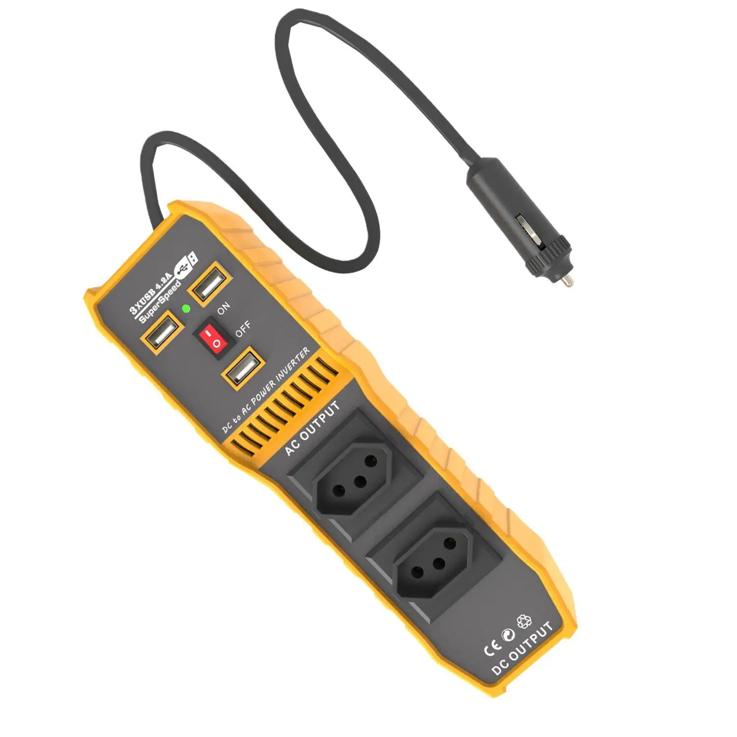 3-USB Dual-Socket Car Power Inverter Vehicle Power Converter Brazil Plug 12V To 110V