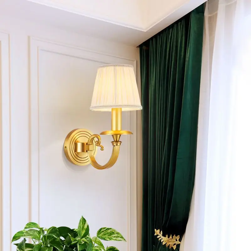 Lampada da parete americana interamente in rame pastorale rurale soggiorno camera da letto lampada da comodino sfondo lampada da parete corridoio corridoio