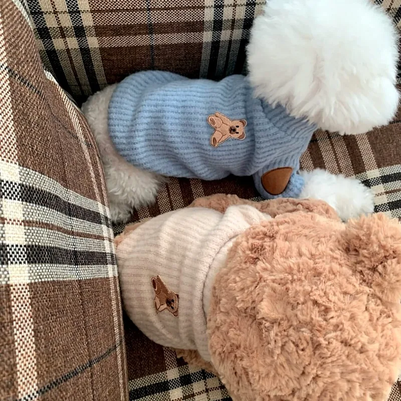 Dog Knitted Bottoming Shirt Winter Pet Clothing Teddy Bear Warm Vest Soft Two-Piece Pullover for Puppies Dog Stuff