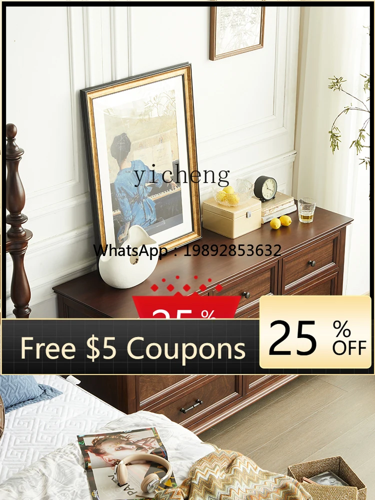 

AA Bedroom country seven chest cabinet living room locker simple American all-solid wood long chest cabinet