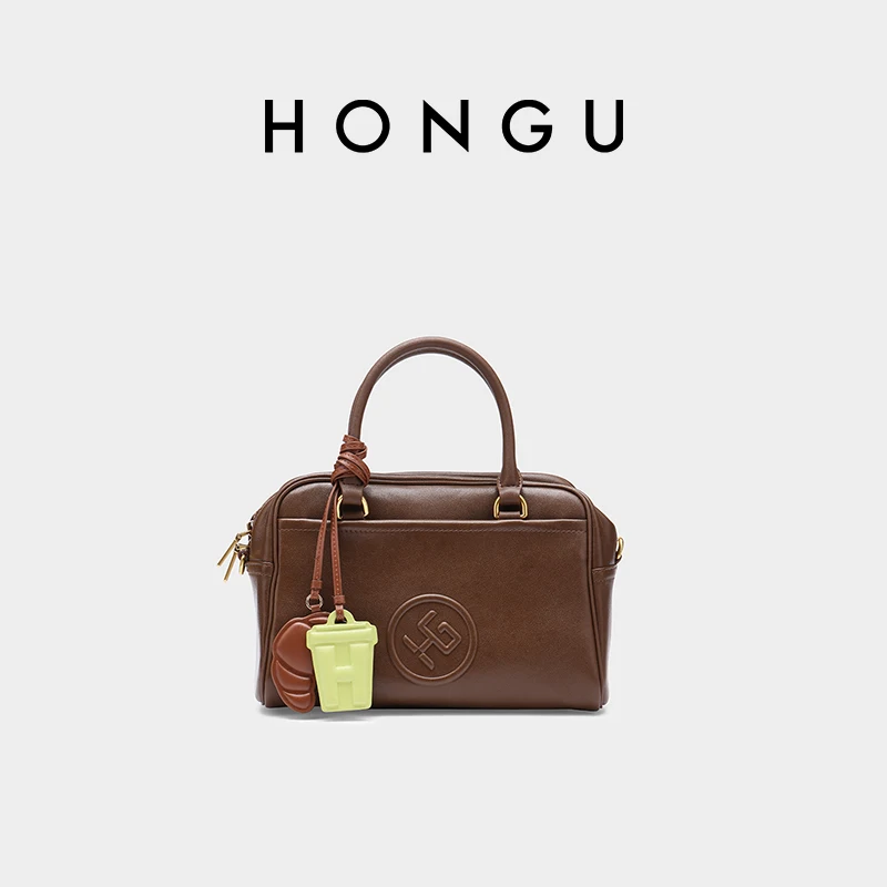 

HONGU Women Bag Retro High-quality Cowhide Leather Belt Buckle Shoulder Bag 2025 Luxury Commuter Handbag Boston Bag H5146960