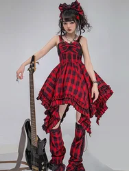 Gothic Lolita JSK sukienka poliester romb Dot łuki odpinany Overskirt bez rękawów czarny Lolita One Piece sukienki z PUJI