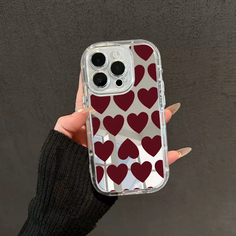 

Чехол для телефона в форме сердца с зеркалом, противоударный, для iPhone 11/12/13/14/15/16/38 Pro Max AIR PLUS