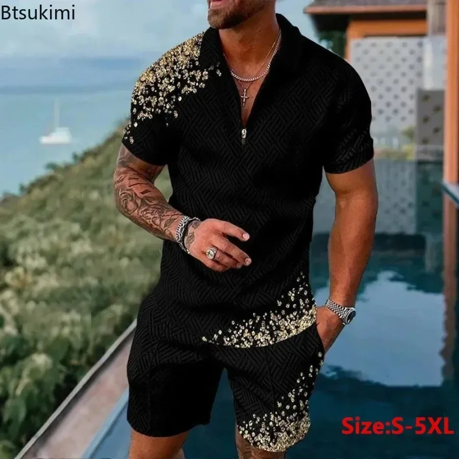 

2025 Summer Men Clothing Fashion Short Sleeve Polo Shirt+shorts Sets 3D Print Trend Tracksuits Breathable Men's 2PCS Sets S-5XL