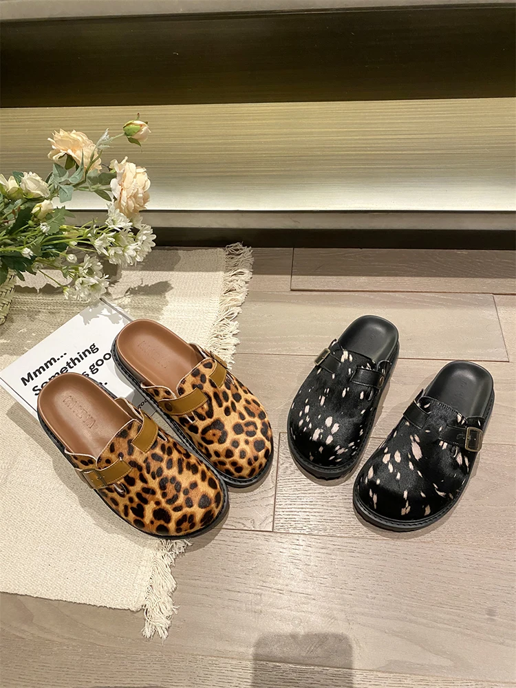 

Уникальные полутапочки в форме пальцев, пряжка на ремне, натуральная кожа, конский волос, плоские шлепанцы с толстой подошвой, летние повседневные уличные шлепанцы, новинка 2023 года