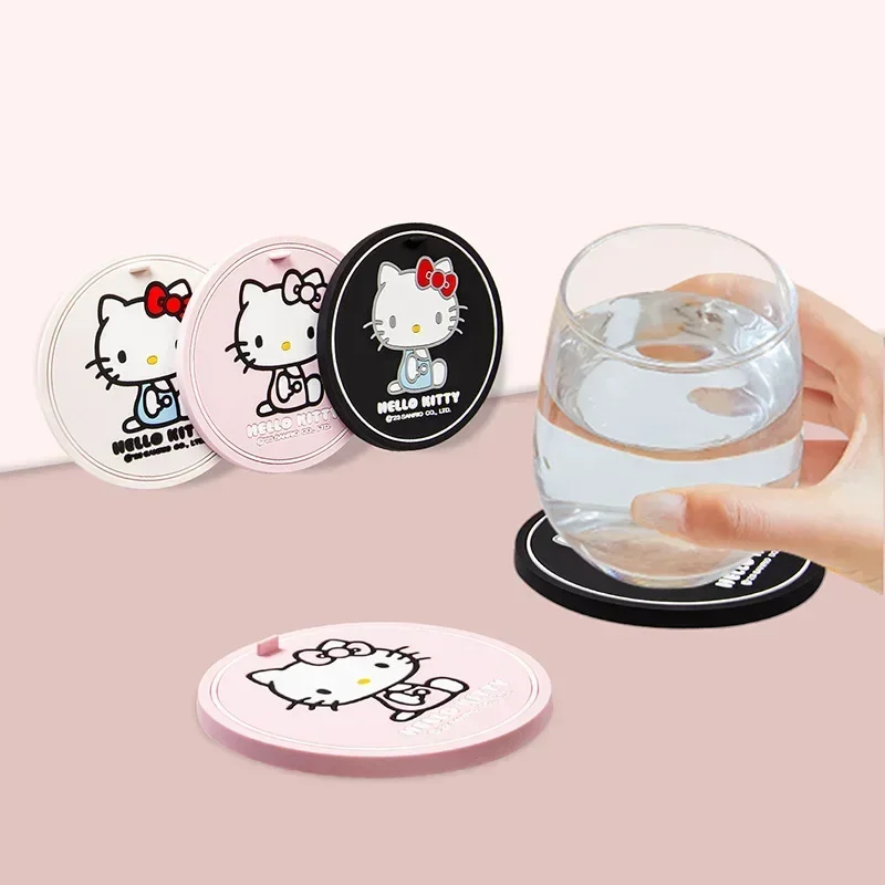 Аниме-коврик-подставка для автомобильных стаканов Sanrio, противоударная изоляционная подкладка, противоскользящий коврик, мягкая ПВХ-подставка Hello Kitty для женщин