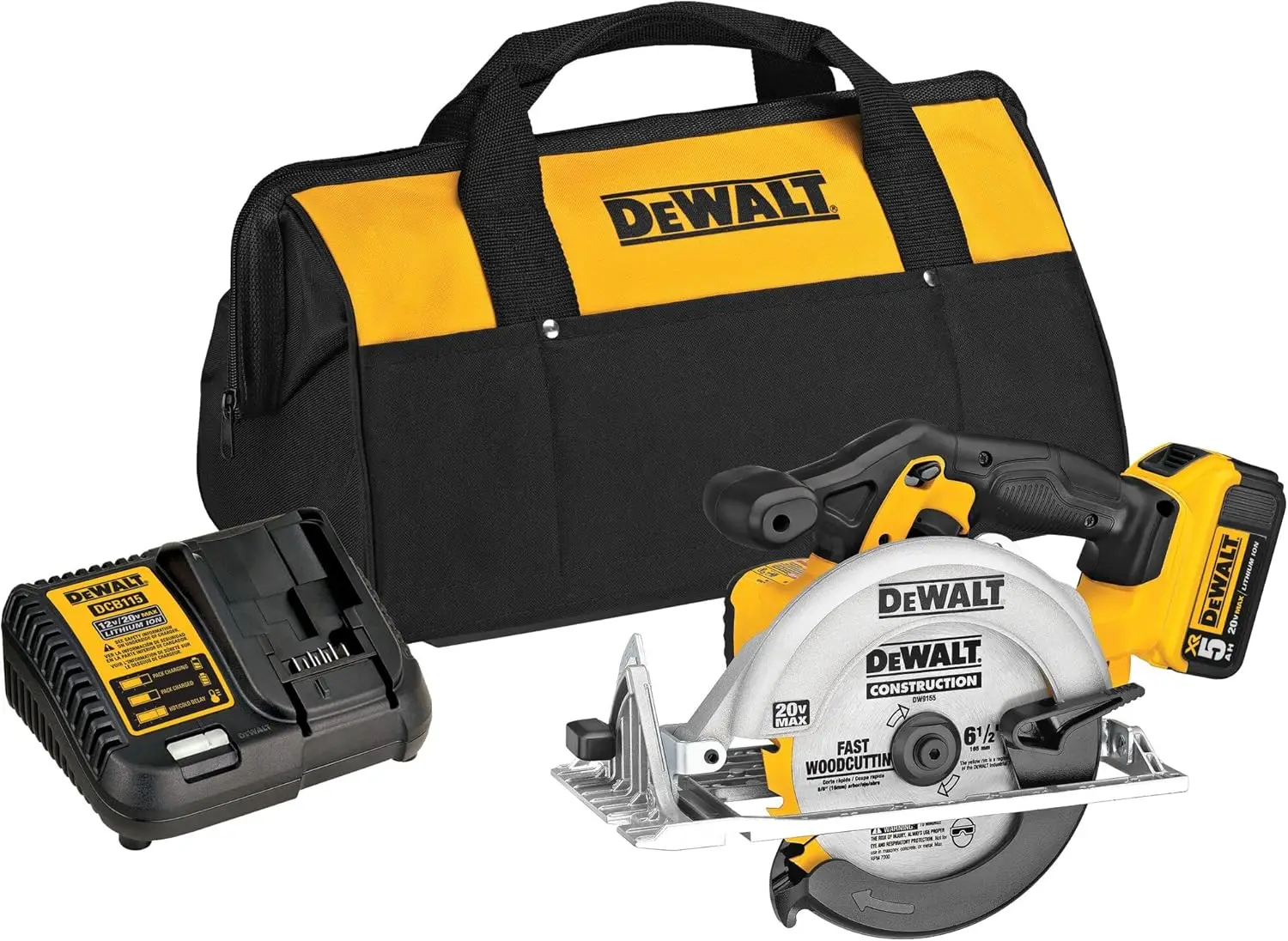 DEWALT 20V MAX 6-1/2-Inch Circular Saw Kit, with 5.0-Ah Battery and Charger (DCS391P1)