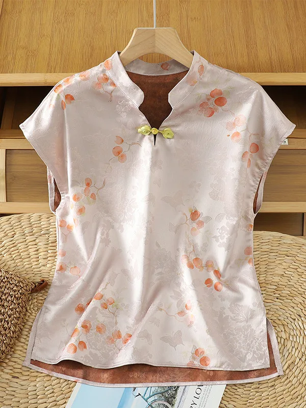 

Летняя женская рубашка в национальном стиле с вышивкой, короткий рукав, воротник-стойка, большие размеры, на пуговицах, для повседневной носки, свободный крой