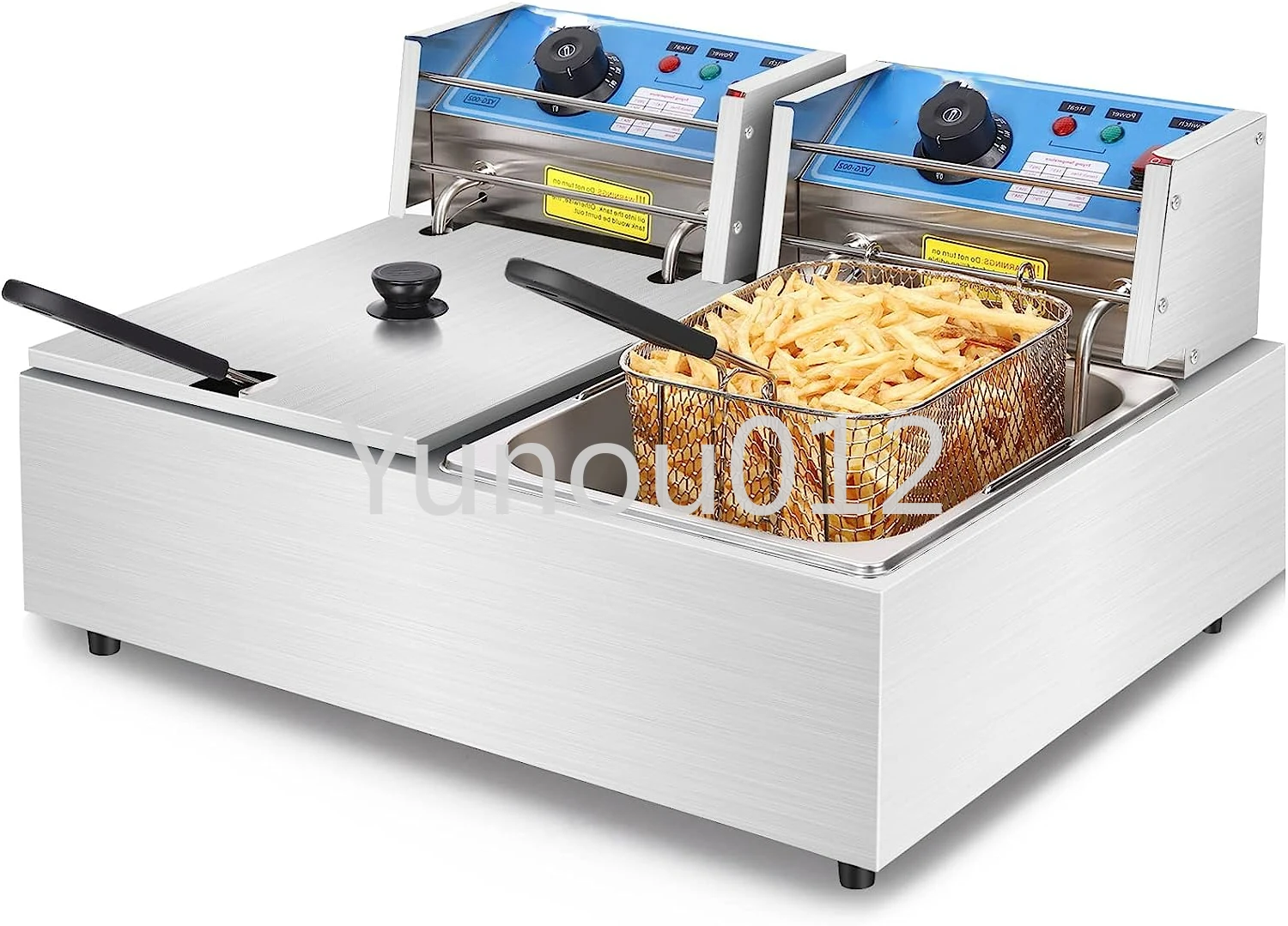 3600W Deep Fryer Commercial Electric Oil Large Area Slag Separator 2*10L Capacity Stainless Steel Double