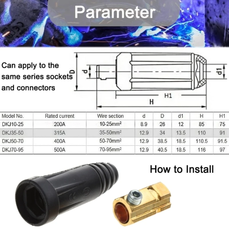 

2Pcs Welding Cable Quick Connector Pair 200Amp-300Amp (#4-#1) 35-50 SQMM for Welder Machine Accessories