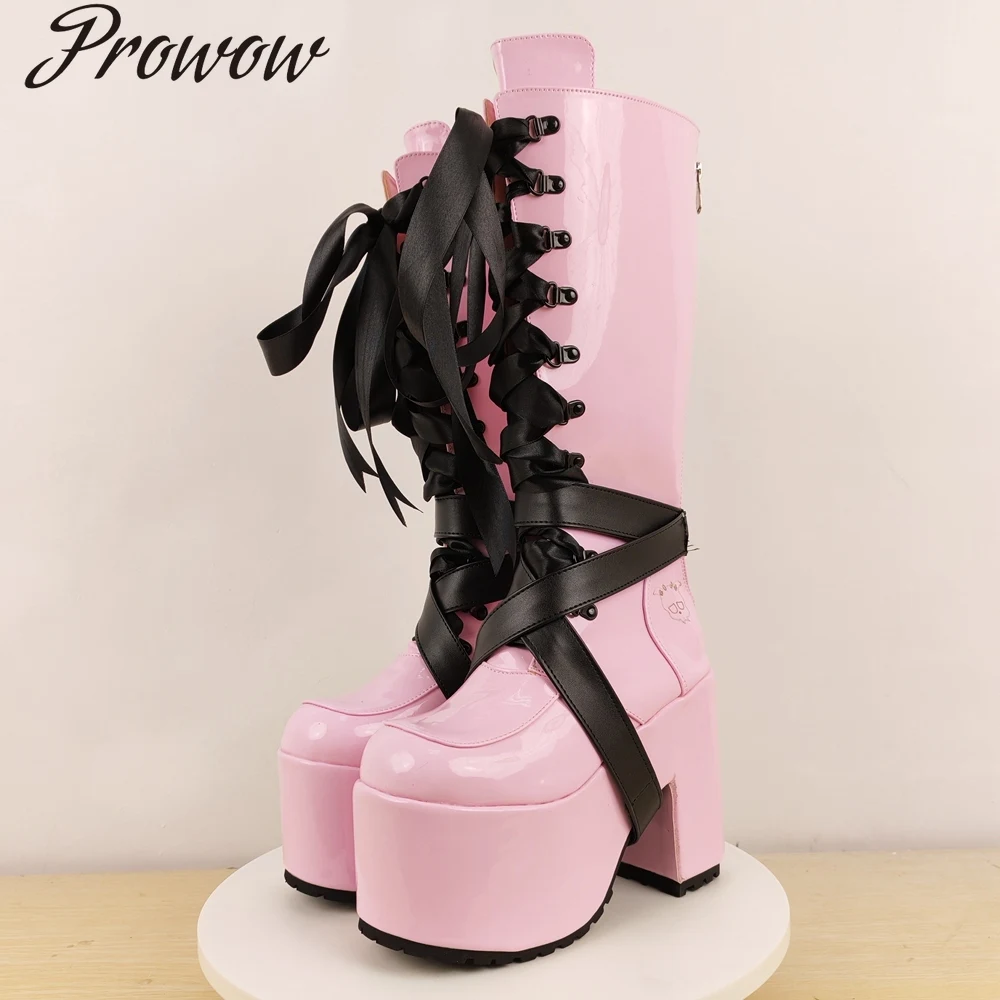 

Модные сапоги до колена на высоком каблуке со шнуровкой и молнией сзади на толстом каблуке, женская обувь Zapatos Mujer